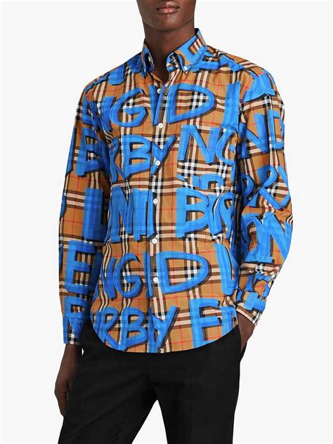 burberry graffiti print check shirt|Burberry Blue Graffiti Print Vintage Check Shirt for men.